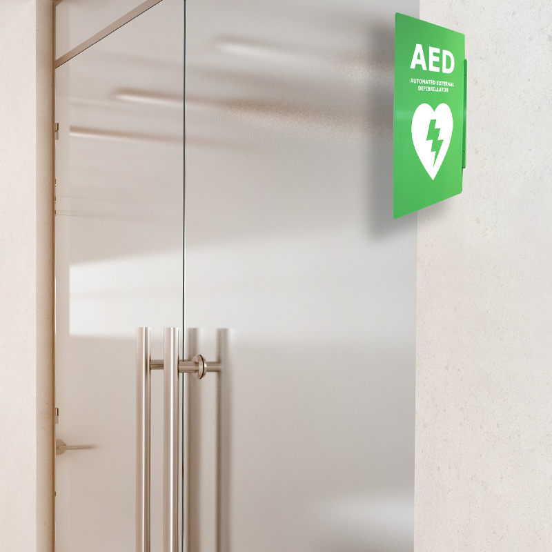 Hinweisschild grün für Defibrillator